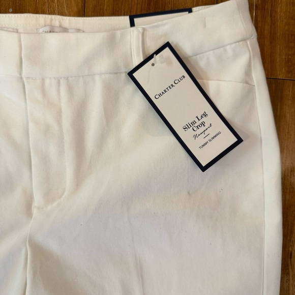 CHARTER CLUB Women’s White Tummy Slimming Newport Slim Leg Crop Pants Size 8 - Picture 3 of 12